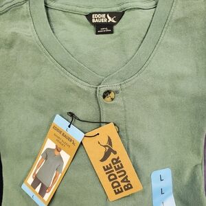 Eddie Bauer Green Short Sleeve Henley Shirt Size Large BRAND NEW WITH TAGS